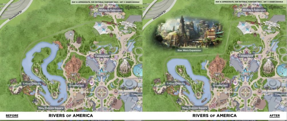 Disneyland Rivers of America before and after