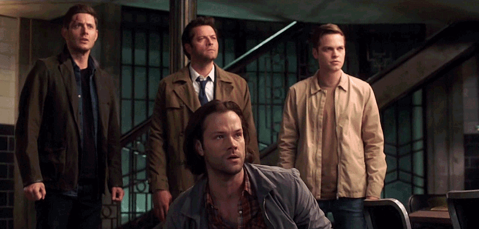Dean, Sam, Castiel and Jack from Supernatural