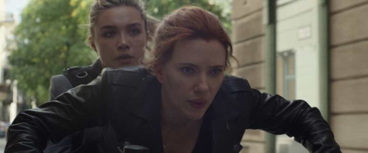Black Widow movie screen shot: Florence Pugh and Scarlett Johansson